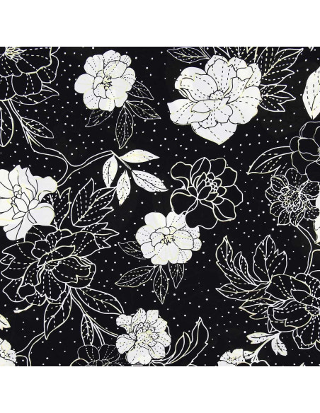 Tejido de lycra para traje de baño - Flores en blanco y negro