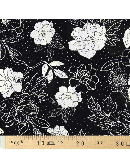 Tejido de lycra para traje de baño - Flores en blanco y negro