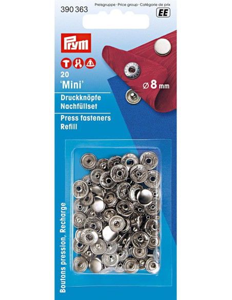 Recarga de 10 botones a presión anorak 8 mm Plata