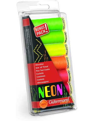Set de 7 hilos de coser de poliéster Gütermann - Neón