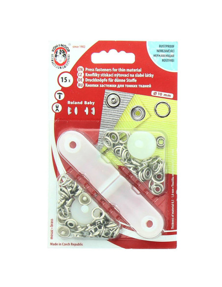 Caja de 15 botones a presión jersey Plata con herramienta 9,7 mm