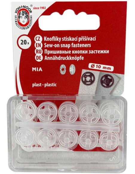 Botones de presión de plástico transparentes de 10 mm