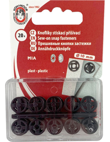 Botones de presión de plástico negros de 10 mm
