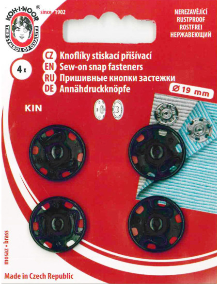 Broches de presión de metal 19 mm - Negro