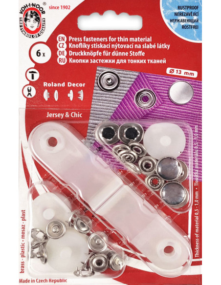 Caja de 6 botones de presión jersey Nacarado Negro con herramienta de 13 mm