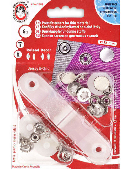 Caja de 6 botones de presión de jersey Nacarado Blanco con herramienta de 13 mm