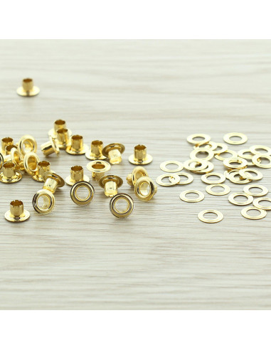 Bolsa de 100 ojales con arandelas de 4 mm - Oro