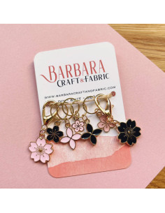 Conjunto de 5 anillos marcadores de puntos + 2 mosquetones - Flores de Sakura y tréboles