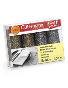 Set de 4 hilos de coser Gütermann Sparkly - Oro y plata