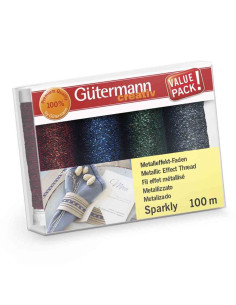 Set de 4 hilos de coser Gütermann Sparkly - Rojo, azul, verde y marino