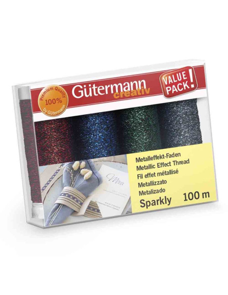 Set de 4 hilos de coser Gütermann Sparkly - Rojo, azul, verde y marino