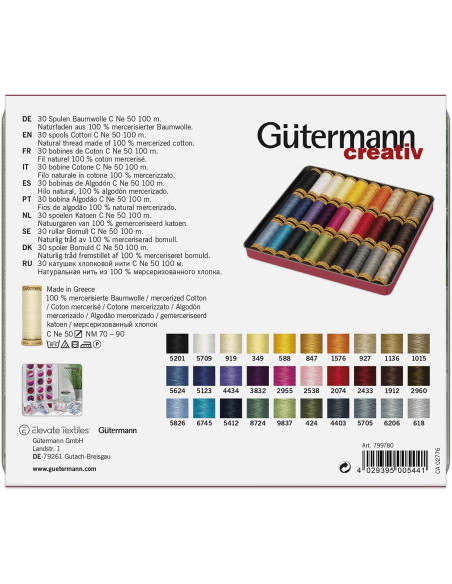 Estuche de 30 hilos de coser de algodón Gütermann