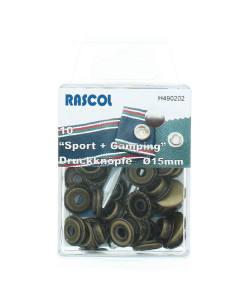 Caja de 10 botones de presión deporte camping Rascol - 15 mm bronce