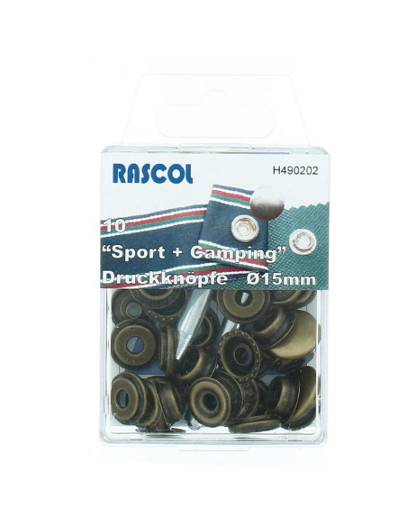 Caja de 10 botones de presión deporte camping Rascol - 15 mm bronce