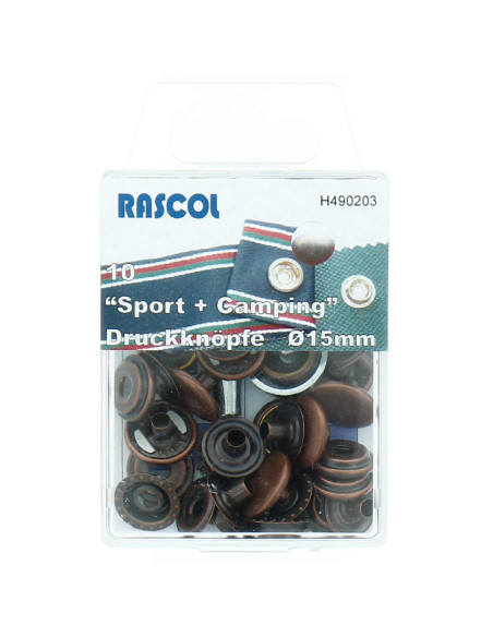 Caja de 10 botones de presión deporte camping Rascol - 15 mm cobre