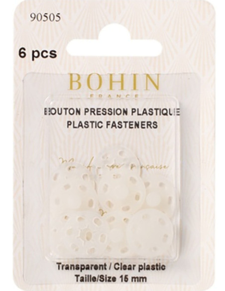 Botones de presión redondos para coser de plástico transparente de 15 mm Bohin