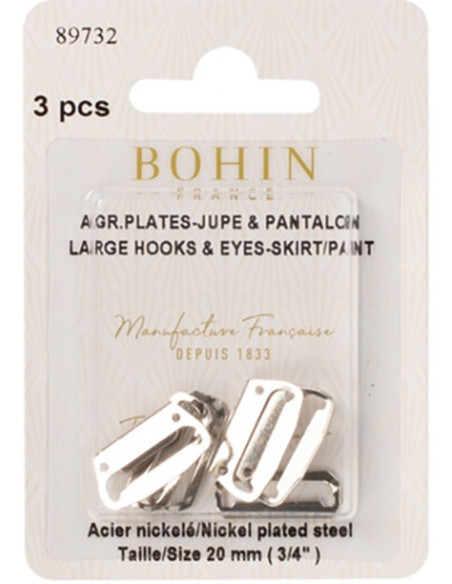 Ganchos de cierre planos para faldas 20 mm plata Bohin