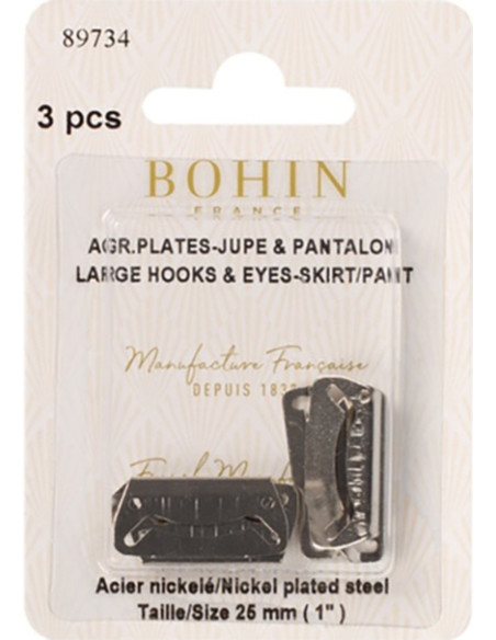 Ganchos de cierre planos para faldas 25 mm plata Bohin