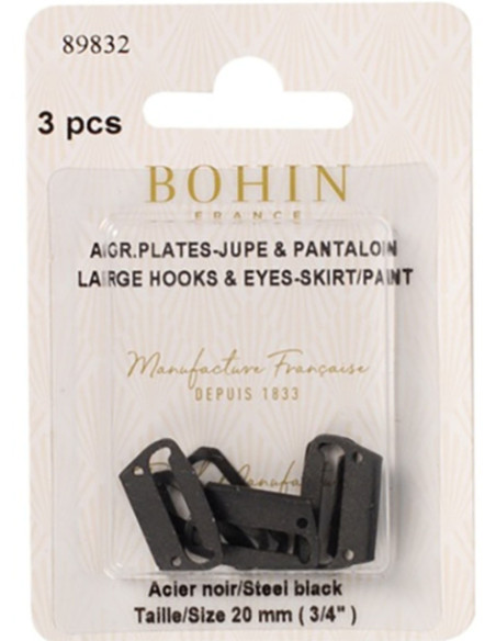 Ganchos de cierre planos para faldas 20 mm negro Bohin