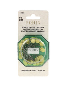 Caja de 50 alfileres para acolchar con cabeza de flor amarilla de plástico Bohin