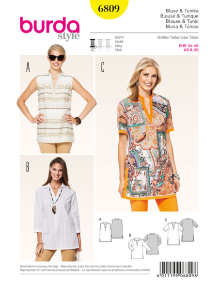 Patrón de blusa y túnica - Burda 6809
