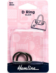 Juego de 2 anillos en D - Negro 20 mm