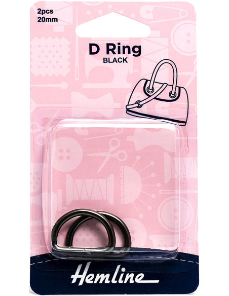 Juego de 2 anillos en D - Negro 20 mm
