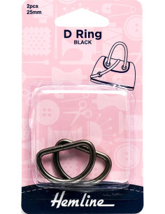 Juego de 2 anillos en D - Negro 25 mm