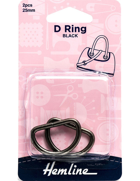 Juego de 2 anillos en D - Negro 25 mm