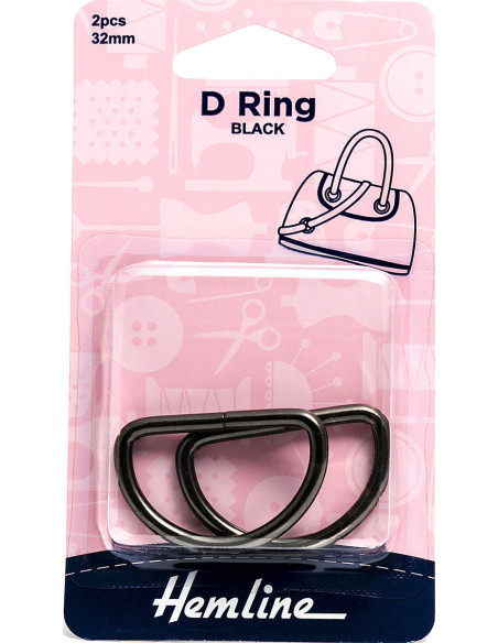 Juego de 2 anillos en D - Negro 32 mm