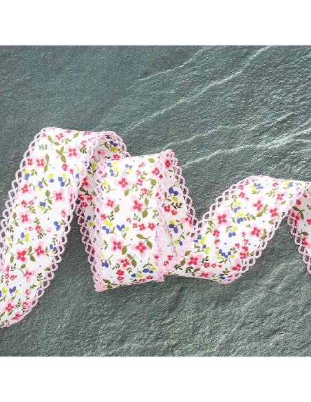 Bies plegado picot flores - Rosa