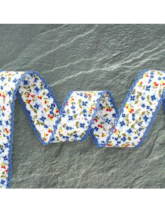 Bies plegado picot flores - Azul