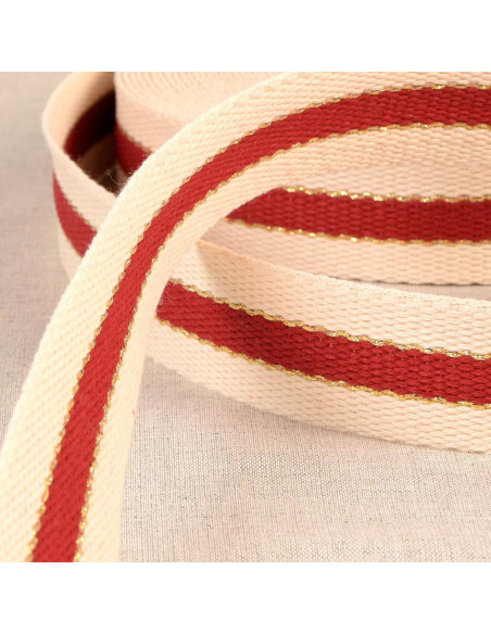 Correa de algodón para bolsas - 3 bandas - Rojo