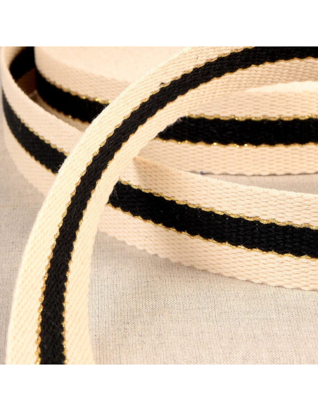 Correa de algodón para bolsas - 3 bandas - Negro