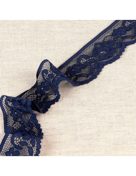 Encaje elástico floral - Azul marino