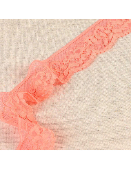 Encaje elástico floral - Coral