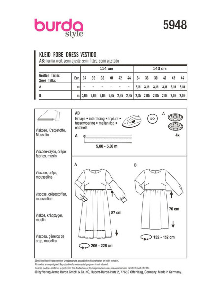 Patrón de vestido - Burda 5948