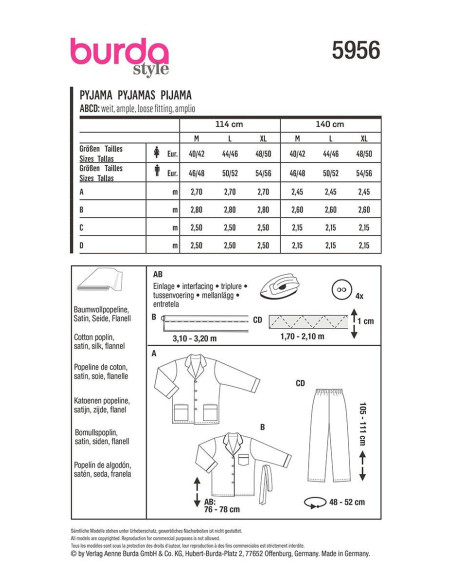 Patrón de pijama - Burda 5956