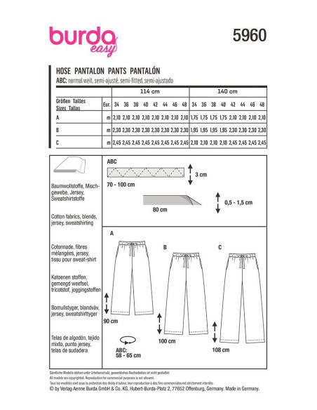 Patrón de pantalón - Burda 5960