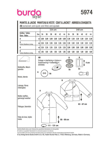 Patrón de chaqueta y abrigo - Burda 5974