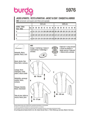 Patrón de chaqueta y abrigo - Burda 5976