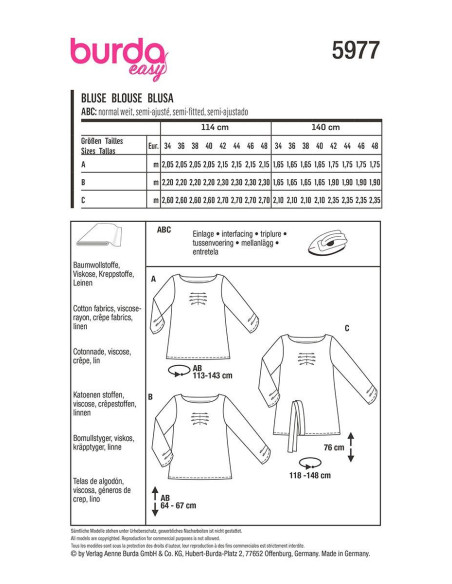 Patrón de camiseta - Burda 5977