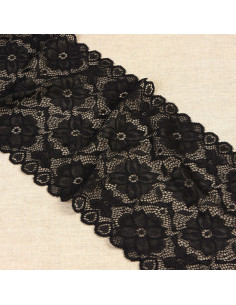 Encaje elástico camino de flores - Negro