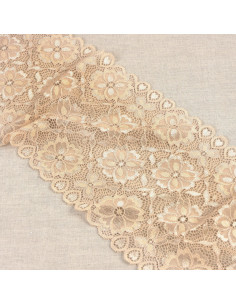 Encaje elástico camino de flores - Beige