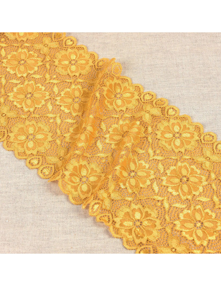 Encaje elástico camino de flores - Amarillo mostaza