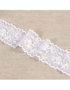 Encaje elástico flores y tallos - Blanco