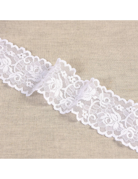 Encaje elástico flores y tallos - Blanco