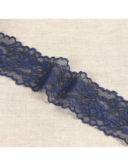 Encaje elástico flores y tallos - Azul marino