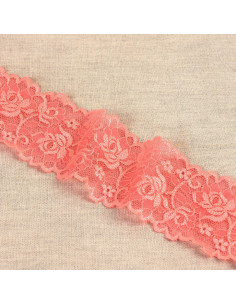 Encaje elástico flores y tallos - Coral