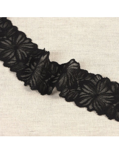 Encaje elástico pétalos de flores - Negro